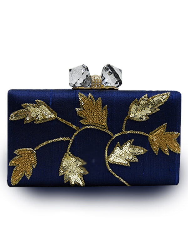 Blue Embroidered Clutch