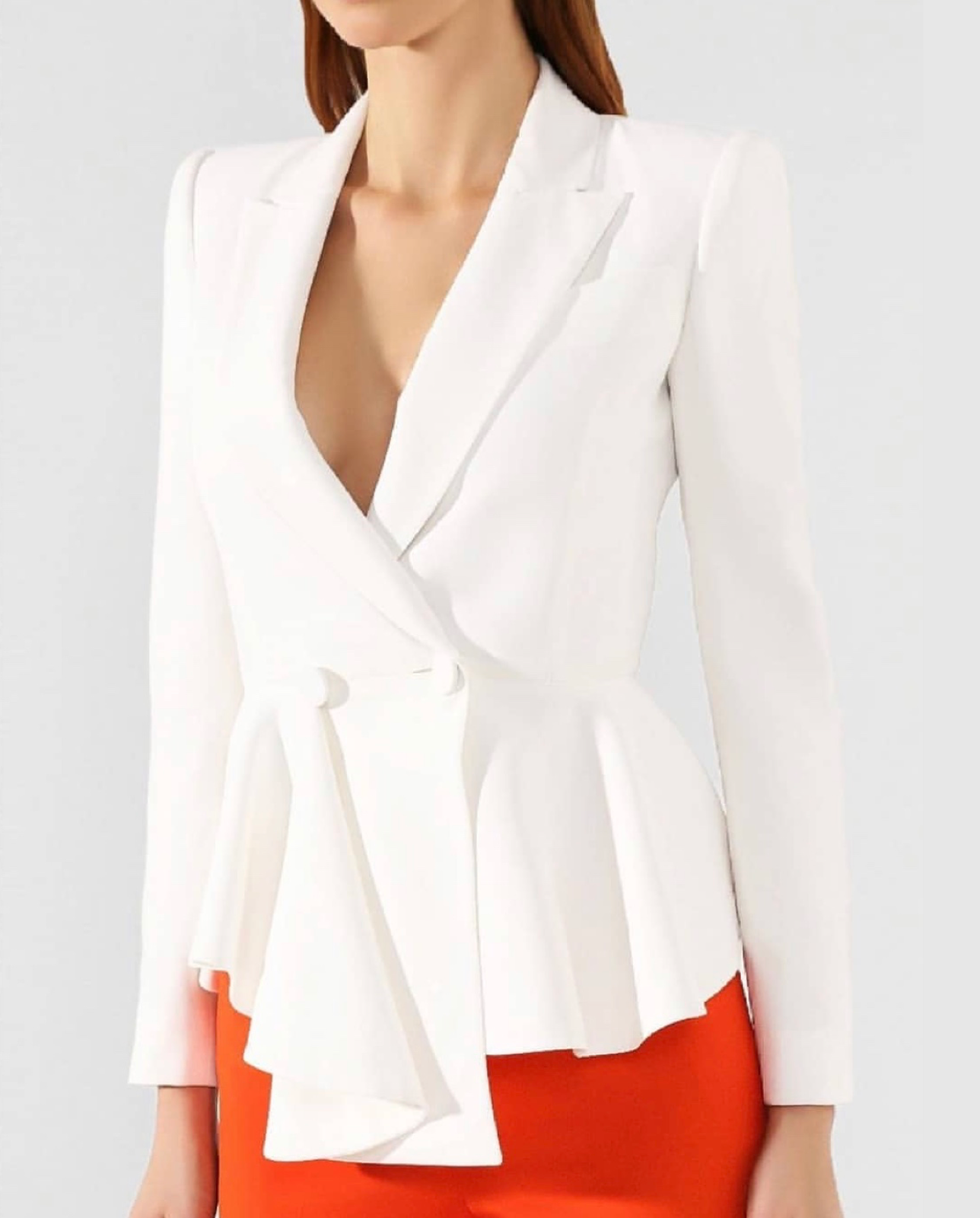 Chic Zip Detail Single Breasted Pleated Peplum Blazer Matching Set - White, 2XL / White