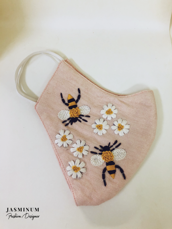 Blush Embroidered Motif Linen Face Mask