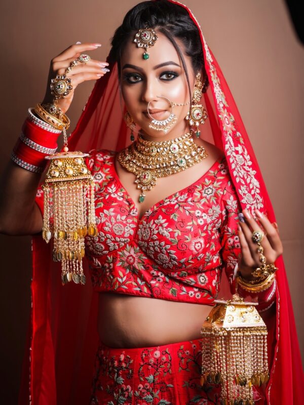 Coral Red Lehnga Choli With Multicolour Thread Embroidery