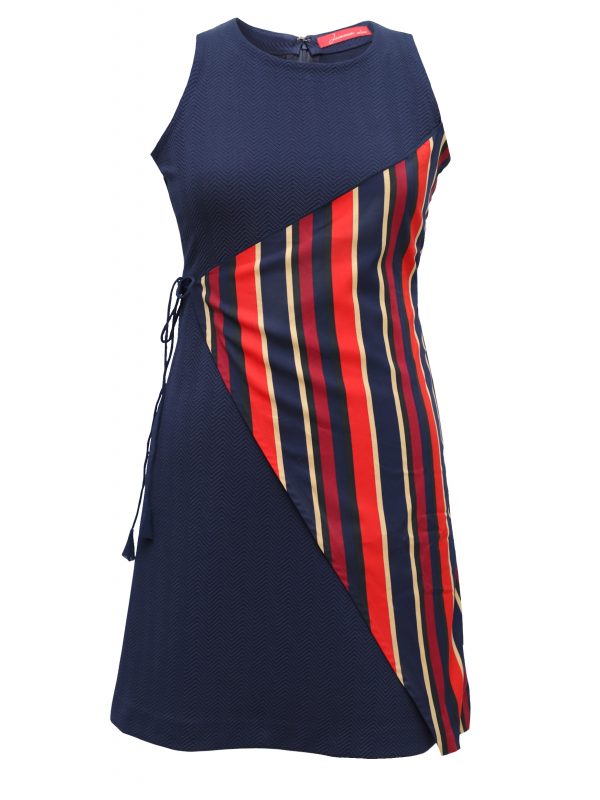 Navy Tunic With Striped Overlap