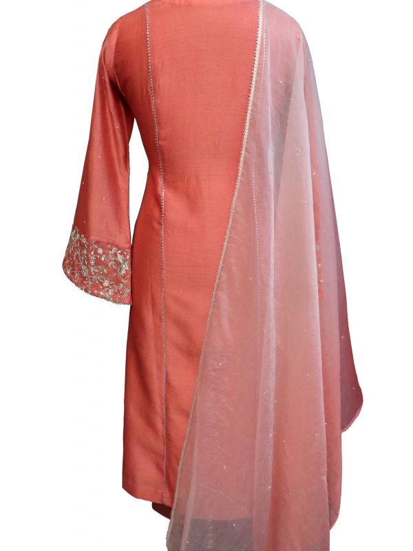 Coral Chanderi Silk Kalidar Suit