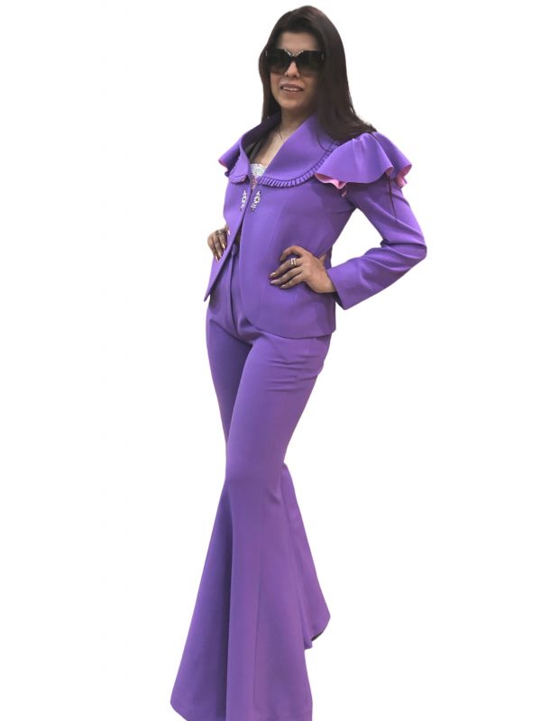 Lavender Ruffle Jacket With Flared Trousers
