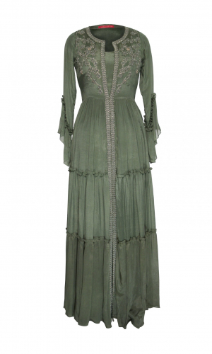 Olive Green Chiffon Tiered Maxi Dress