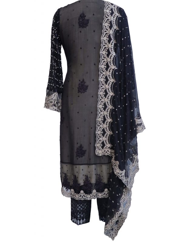 Black Chiffon Embroidered Suit