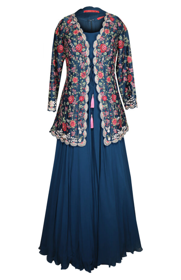 Navy Embroidered Jacket With Gown – Jasminum