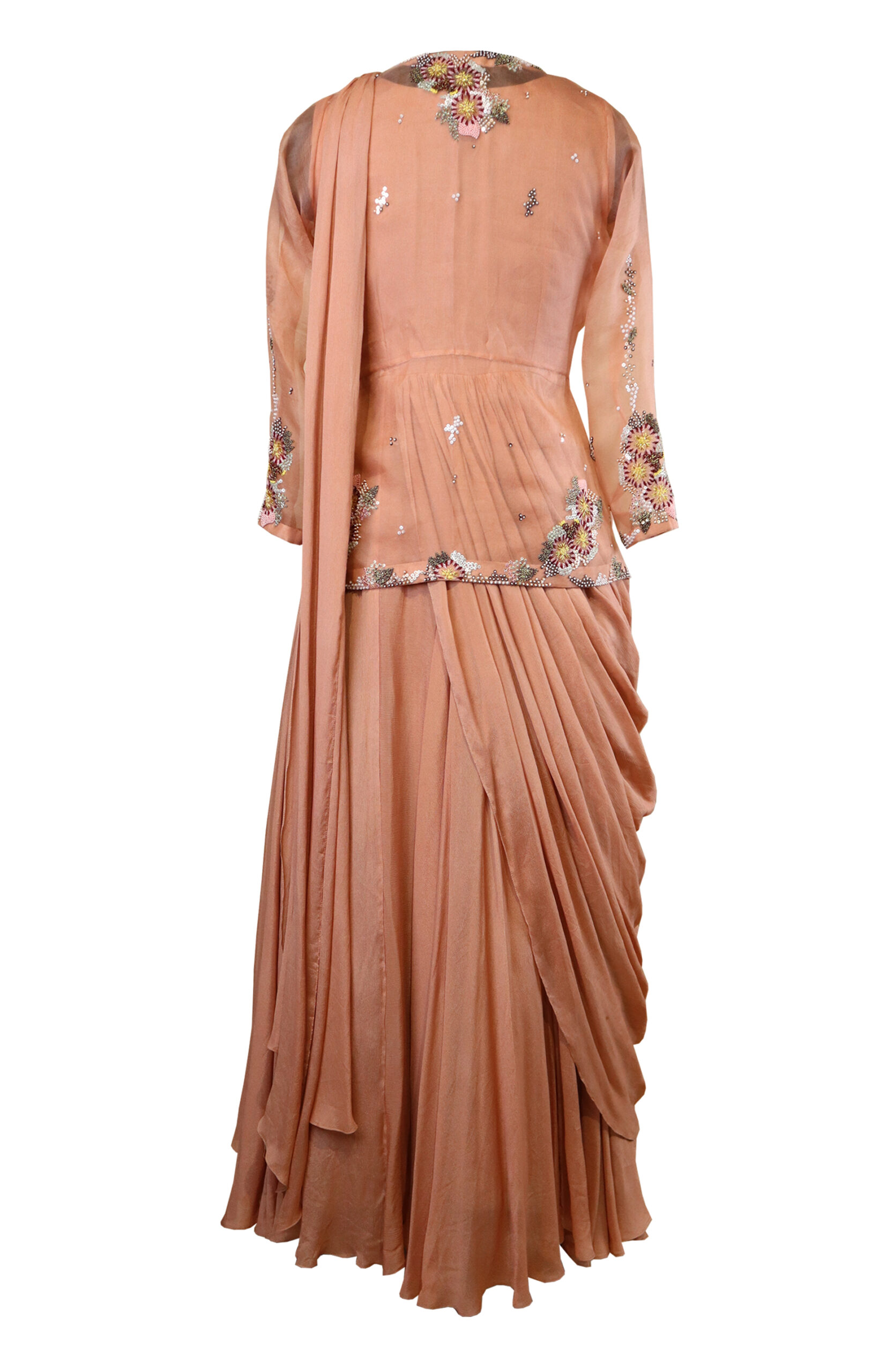 Golden olive silk long free size dress with asymmetric hem and side po –  Kora India