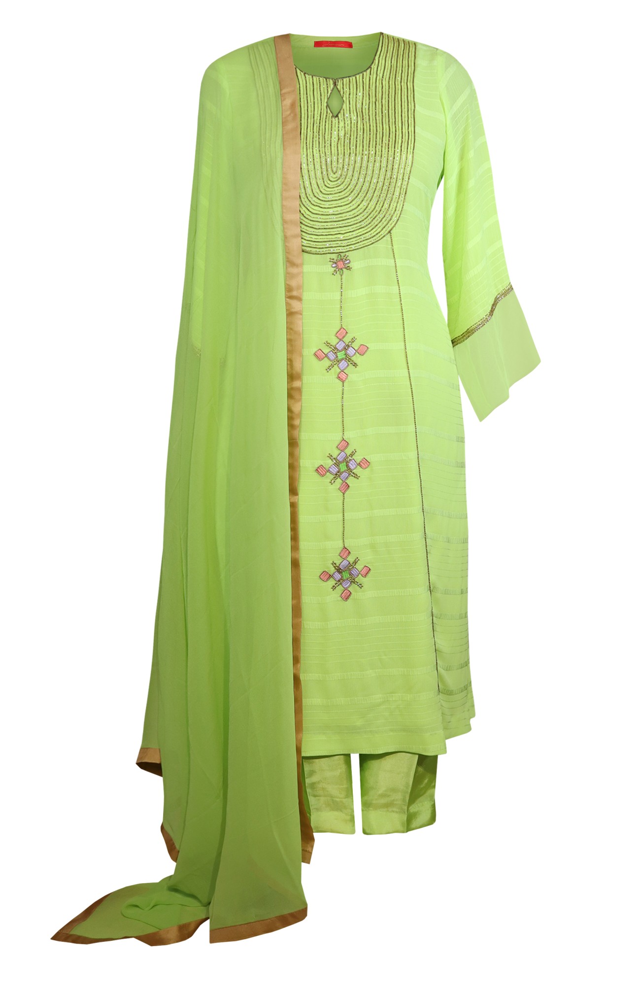 Neon Green Chiffon Suit – Jasminum